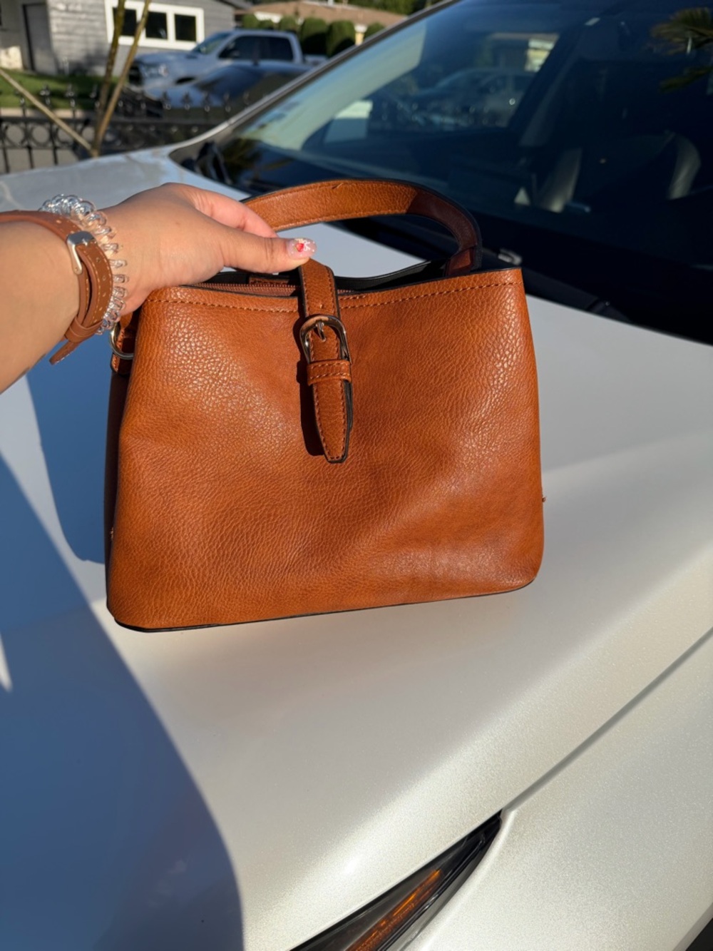 Classic Leather Top-Handle Bag in Cognac